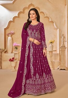 Maroon Embroidered Faux Georgette Anarkali Kurta Set