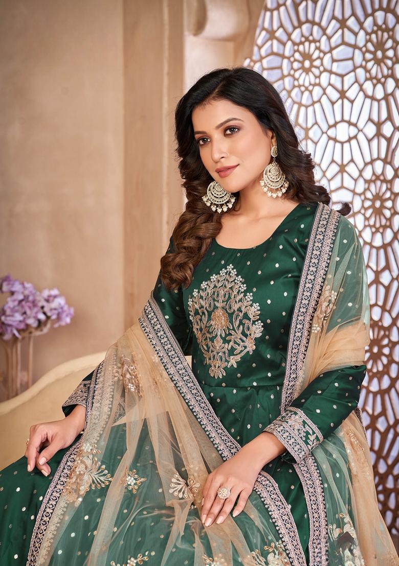 Green Embroidered Silk Anarkali Kurta Set