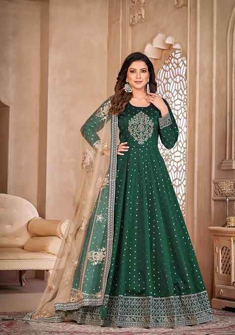 Green Embroidered Silk Anarkali Kurta Set