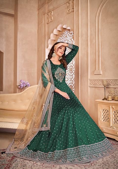 Green Embroidered Silk Anarkali Kurta Set