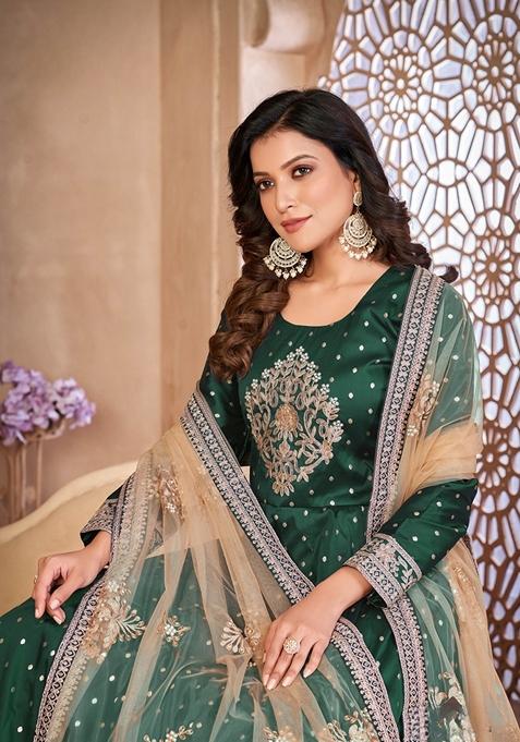 Green Embroidered Silk Anarkali Kurta Set