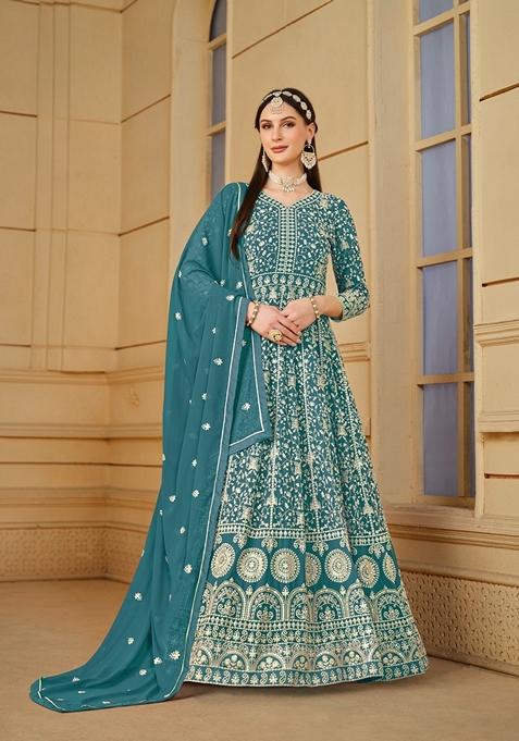 Yellow Embroidered Faux Georgette Anarkali Kurta Set