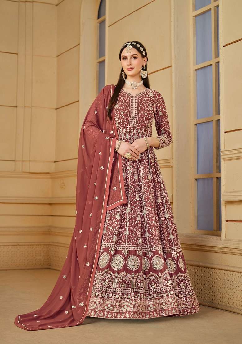 Yellow Embroidered Faux Georgette Anarkali Kurta Set - Indya