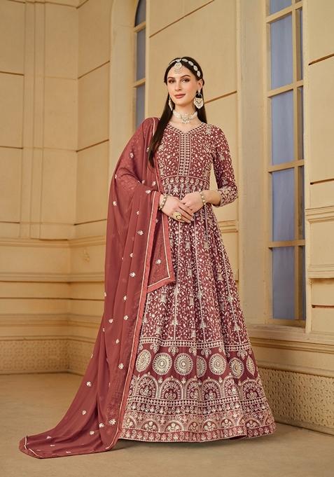 Yellow Embroidered Faux Georgette Anarkali Kurta Set