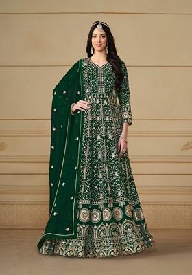 Green Embroidered Faux Georgette Anarkali Kurta Set
