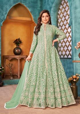 Light Green Embroidered Net Anarkali Kurta Set