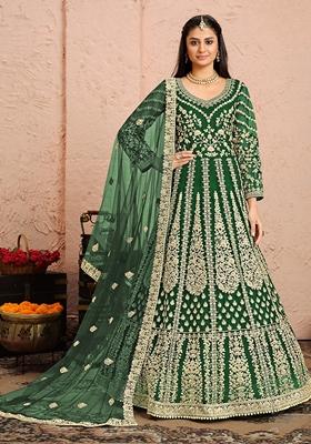 Green Embroidered Net Anarkali Kurta Set