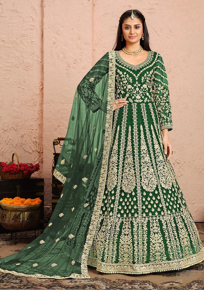 Green Embroidered Net Anarkali Kurta Set