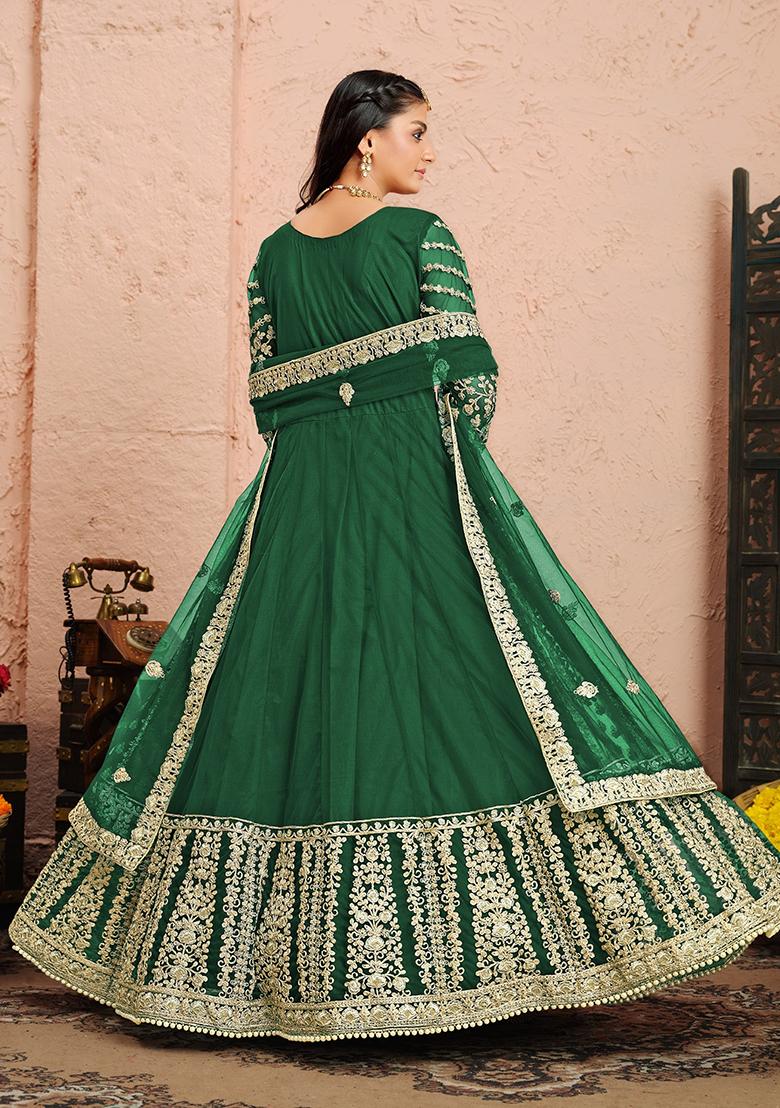 Green Embroidered Net Anarkali Kurta Set