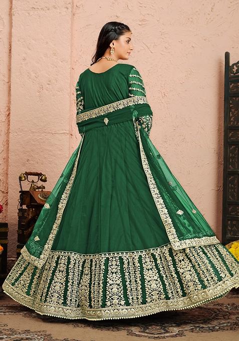 Green Embroidered Net Anarkali Kurta Set
