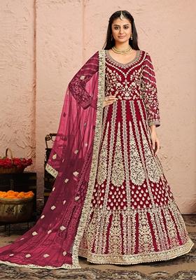 Pink Embroidered Net Anarkali Kurta Set
