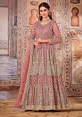 Light Purple Embroidered Net Anarkali Kurta Set