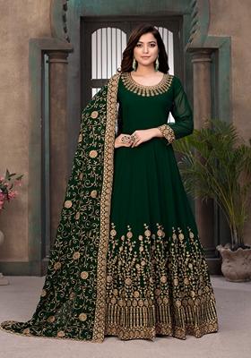 Green Embroidered Faux Georgette Anarkali Kurta Set