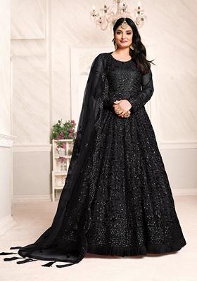 Black Embroidered Net Anarkali Kurta Set