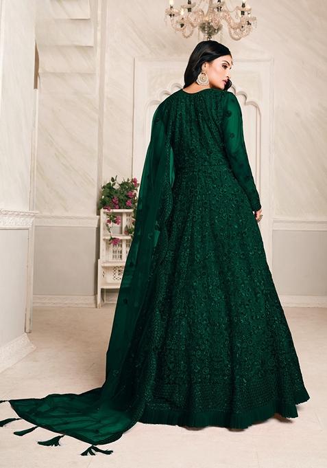 Green Embroidered Net Anarkali Kurta Set