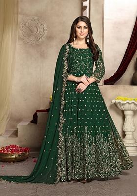 Green Embroidered Faux Georgette Anarkali Kurta Set