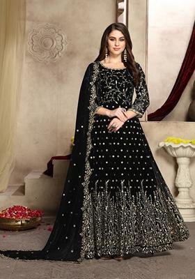 Black Embroidered Faux Georgette Anarkali Kurta Set