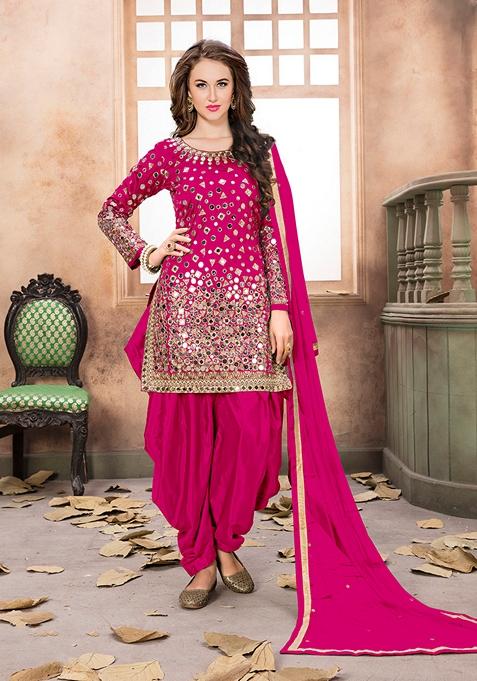 Pink Embroidered Silk Kurta Set
