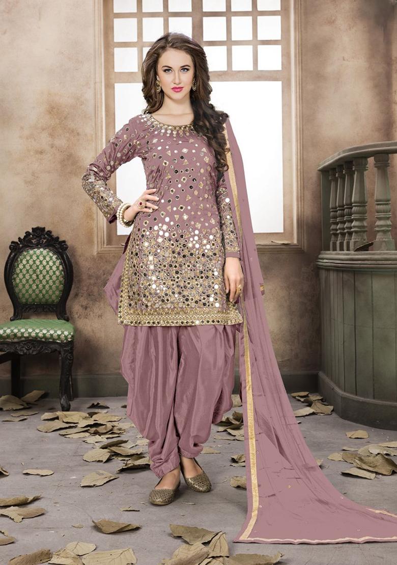 Peach Embroidered Silk Kurta Set