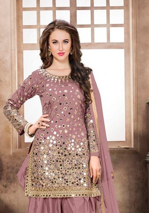 Peach Embroidered Silk Kurta Set