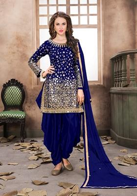 Blue Embroidered Silk Kurta Set