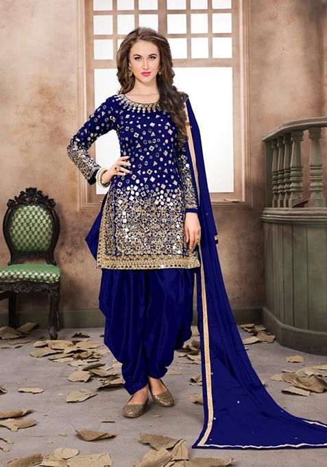 Blue Embroidered Silk Kurta Set