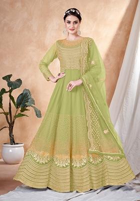 Green Embroidered Net Anarkali Kurta Set