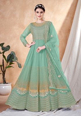 Sky Blue Embroidered Net Anarkali Kurta Set