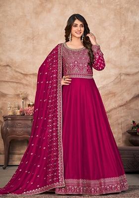 Pink Embroidered Art Silk Anarkali Kurta Set