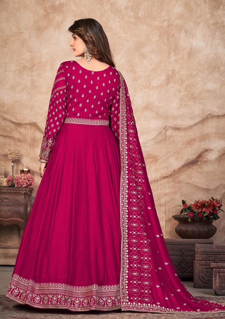 Pink Embroidered Art Silk Anarkali Kurta Set