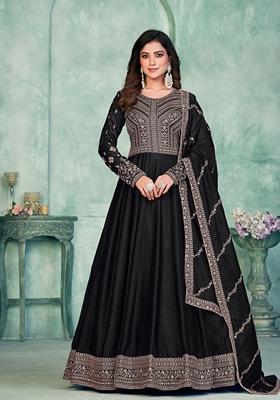 Black Embroidered Art Silk Anarkali Kurta Set