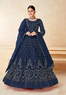 Navy Blue Embroidered Net Anarkali Kurta Set