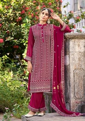Pink Embroidered Silk Kurta Set