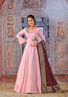 Pink Embroidered Silk Anarkali Kurta Set