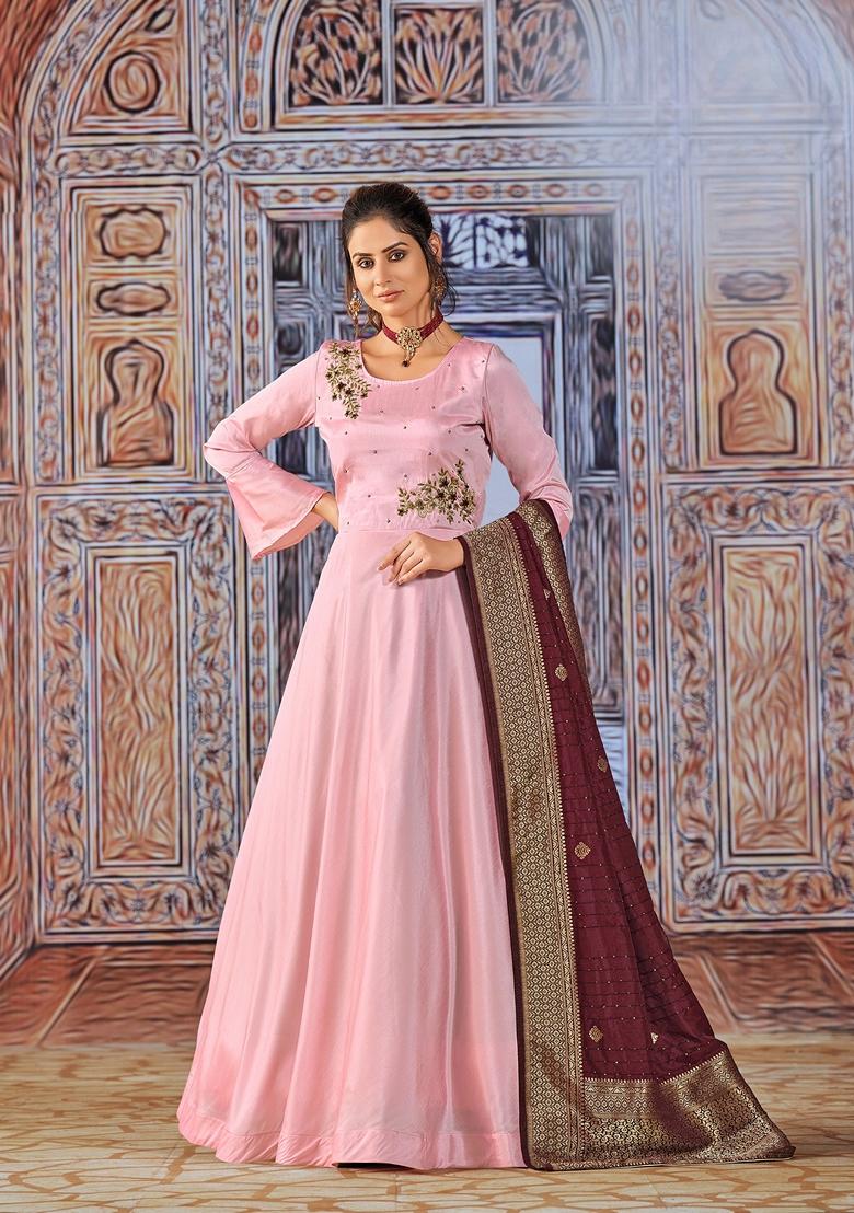 Pink Embroidered Silk Anarkali Kurta Set