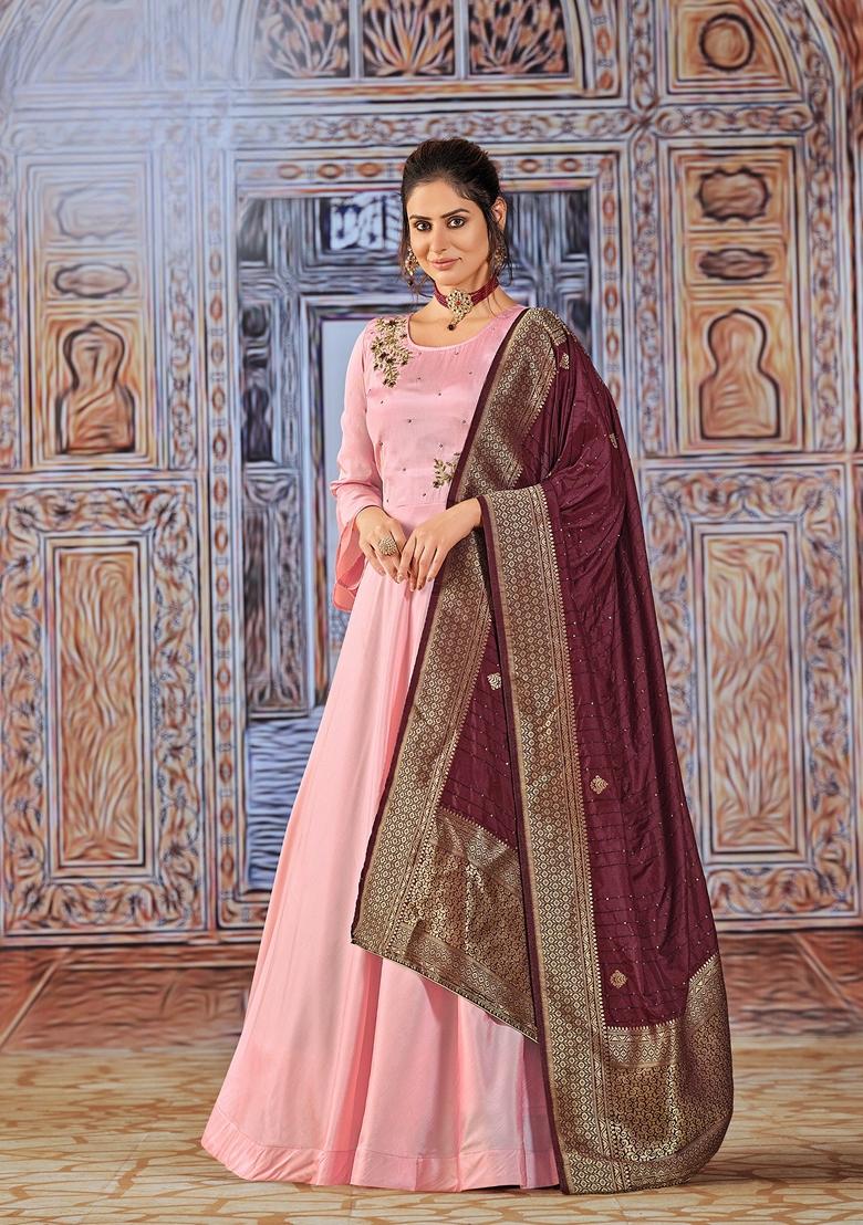 Pink Embroidered Silk Anarkali Kurta Set