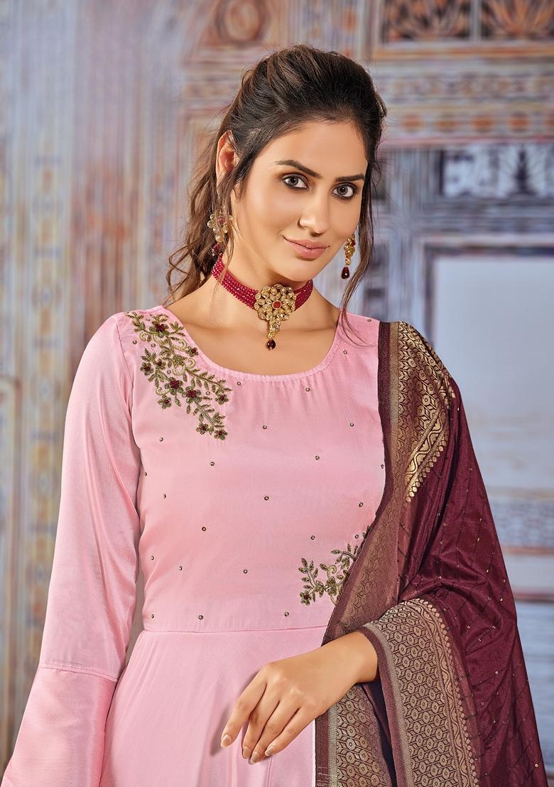 Pink Embroidered Silk Anarkali Kurta Set
