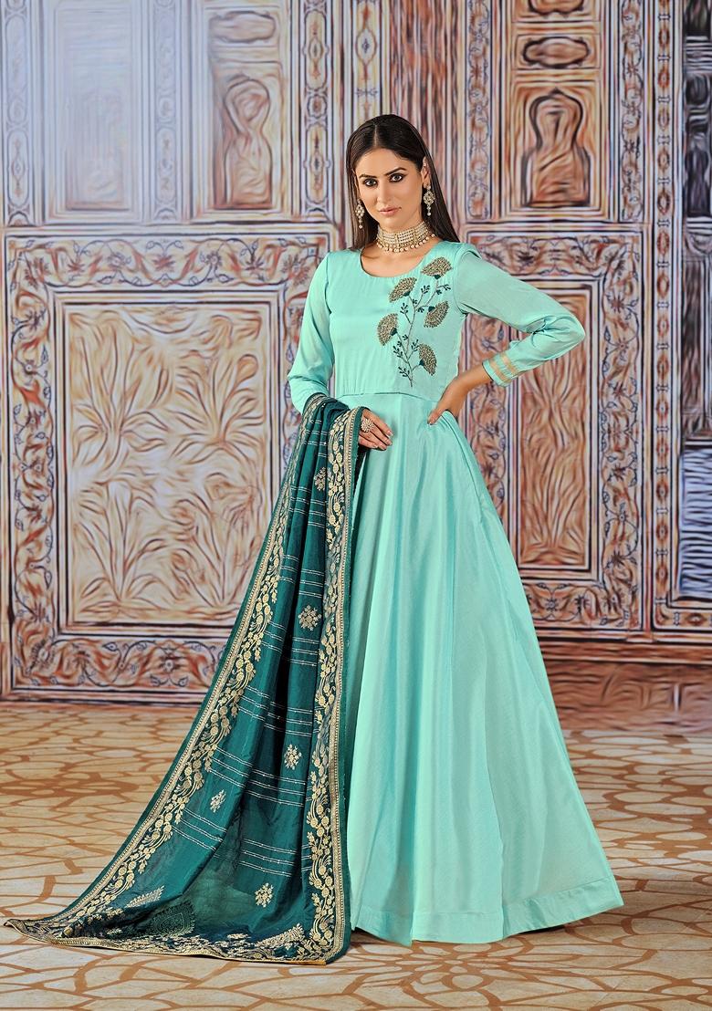 Light Green Embroidered Silk Anarkali Kurta Set