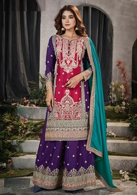 Maroon Embroidered Pure Silk Kurta Set