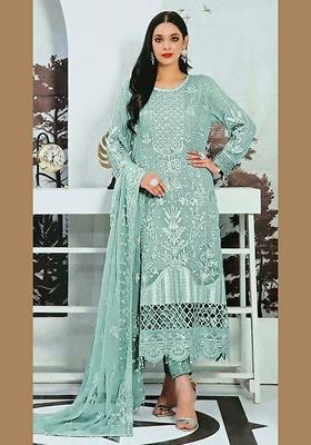 Sky Blue Embroidered Faux Georgette Kurta Set