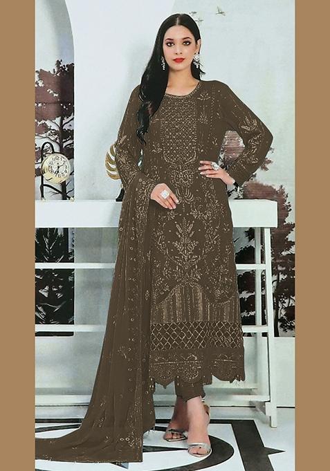 Mehendi Embroidered Faux Georgette Kurta Set