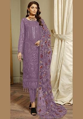 Lavender Embroidered Faux Georgette Kurta Set