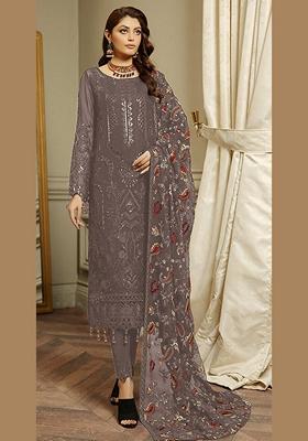 Light Purple Embroidered Faux Georgette Kurta Set