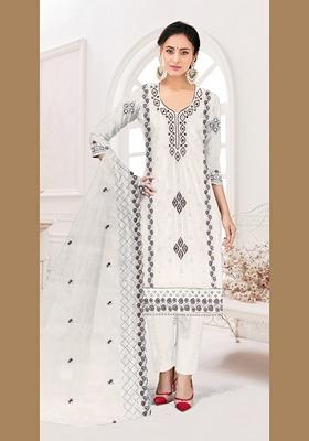 White Embroidered Faux Georgette Kurta Set
