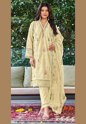 Yellow Embroidered Faux Georgette Kurta Set