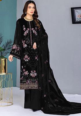 Black Embroidered Faux Georgette Kurta Set