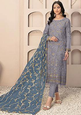 Lavender Embroidered Faux Georgette Kurta Set