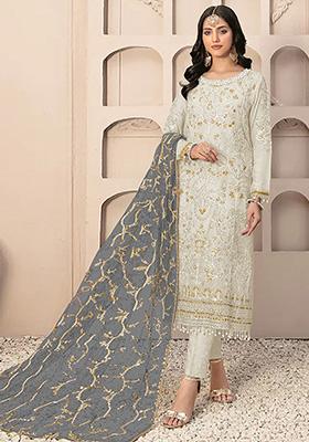 White Embroidered Faux Georgette Kurta Set