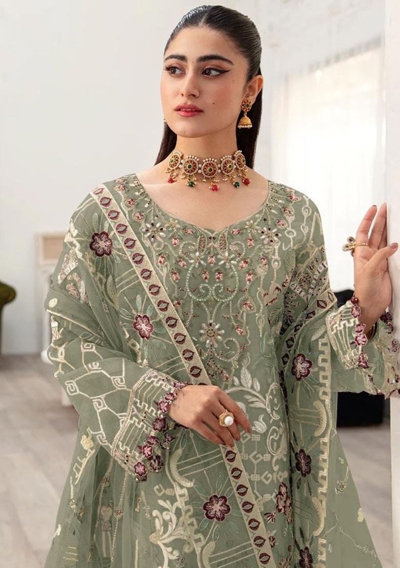 Mehendi Embroidered Faux Georgette Kurta Set