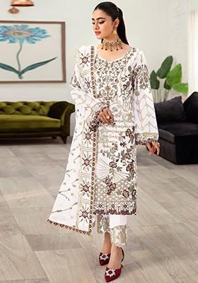 White Embroidered Faux Georgette Kurta Set